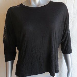 Forever21 Black Half Laced 3 Quarter Sleeve Shirt